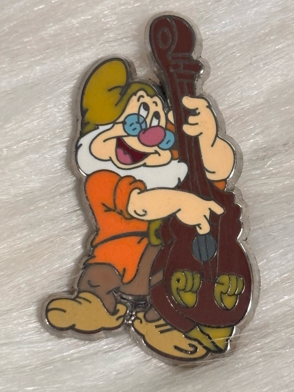 Disney Snow White and The Seven Dwarves Doc Playing Bass Violin Vintage Pin